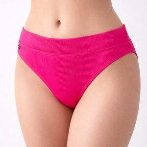 Aqua La Vie en Rose Ribbed Bikini Bottom Neon Pink High Waisted High Cut Size M